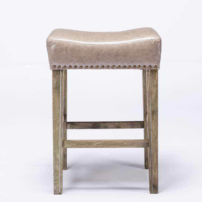 26" Counter Height Solid Wood Bar Stools Set of 2, Backless PU Leather